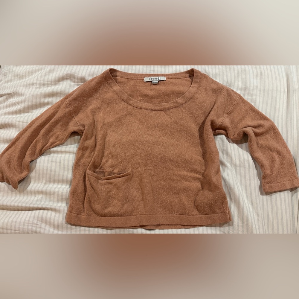 Forever 21 - Women's Salmon Pink Crewneck Pocket Sweater - Petite Small